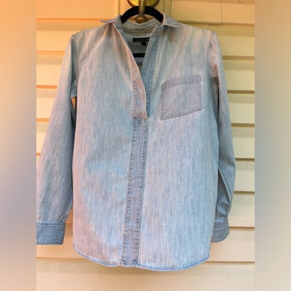 Rag and Bone light blue distressed long sleeved classic collar shirt, pocket, XS - Picture 1 of 14